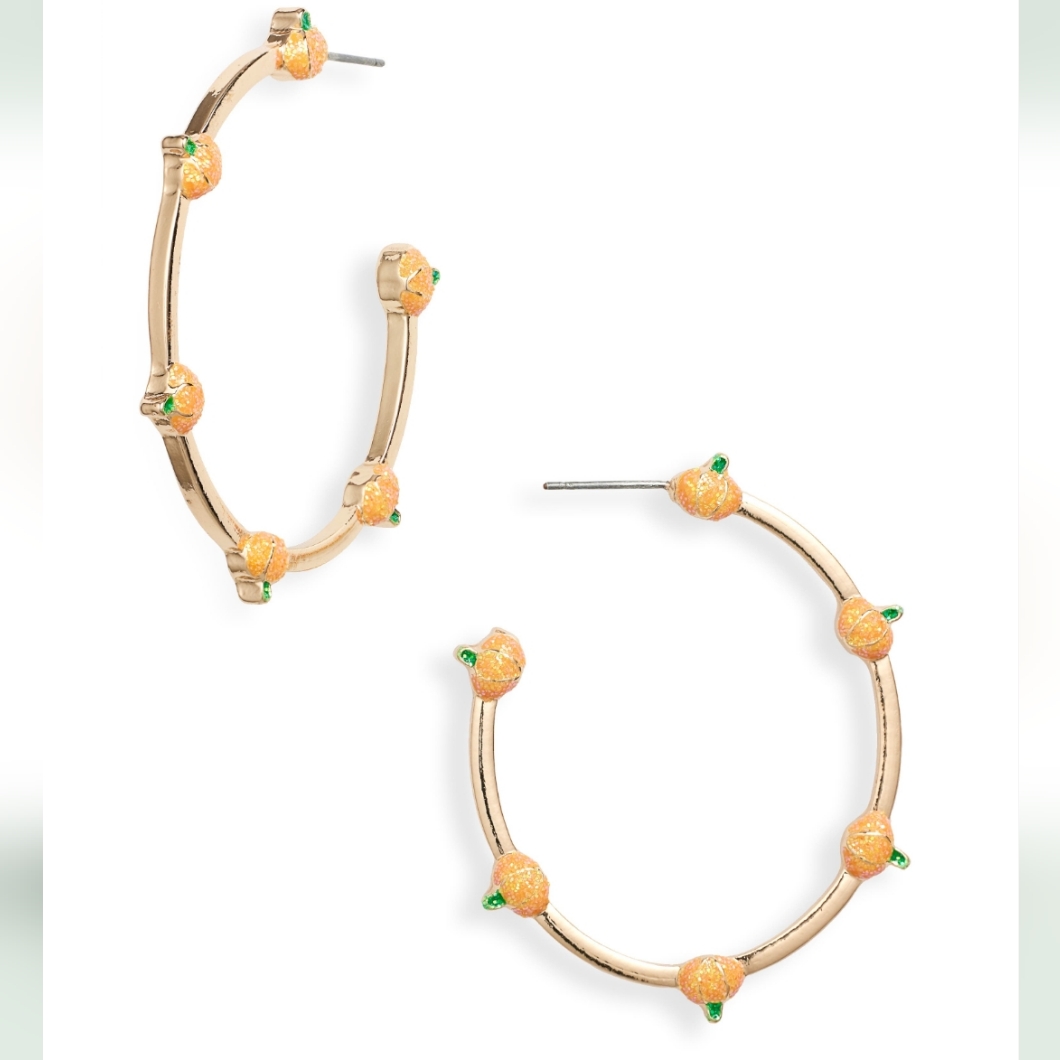 Leith Glitter Pumpkin Oval Hoop Earrings Goldtone Nwt